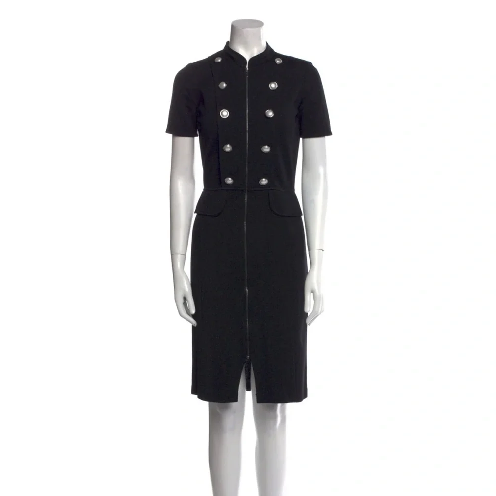 St. John Milano Military Black Button Midi Dress Short Sleeve, Size 6 - Picture 2 of 11